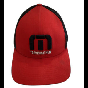 Travis Mathew Cap Hat Men’s Adjustable Snapback Black/Red/ Silver Truckers Cap